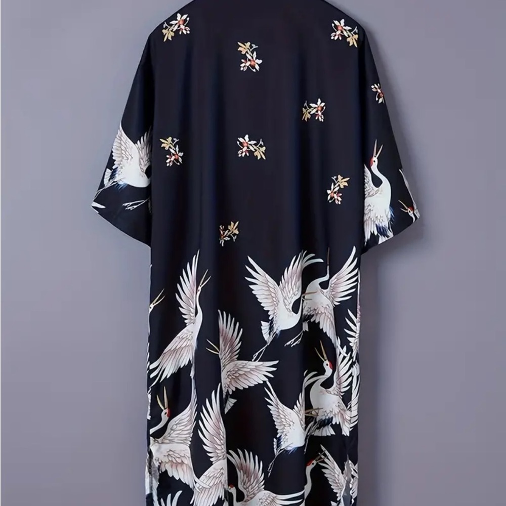 Unisex crane kimono Robe - Picture 12 of 15